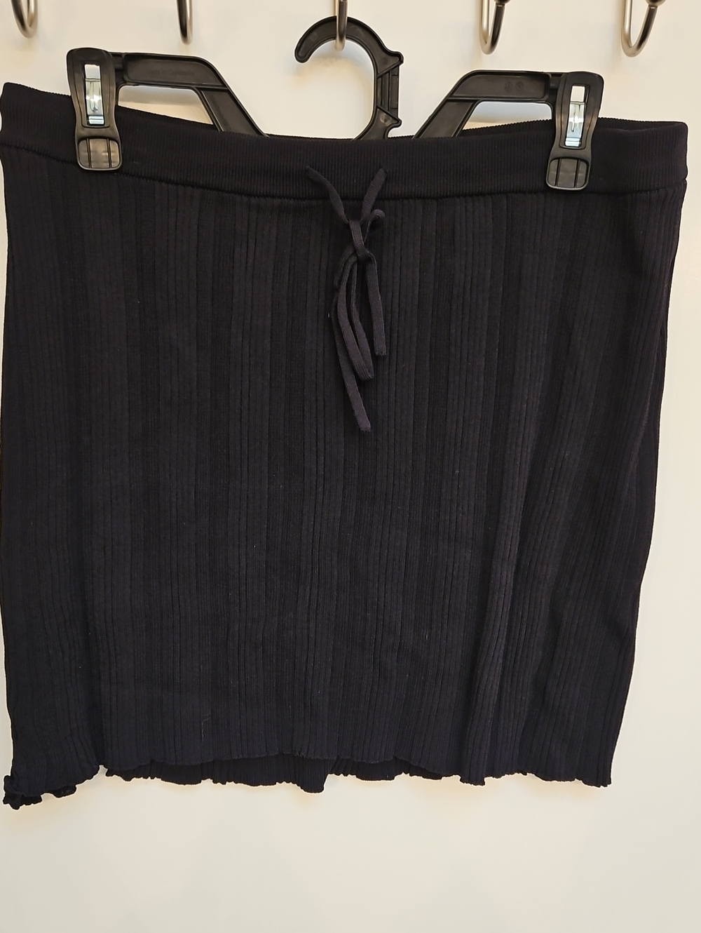 L*Space Jet Set Ribbed Knit Drawstring Mini Skirt Swim Cover Up, Large, Black